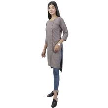 Grey Solid Front Buttoned Cotton Kurti For Women