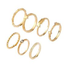 Gold Toned 7 in 1 Rings Crystal Chain Ring Set