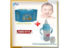 2 in 1 Baby Combo ( Kiddicare 90 Wet Wipes  + 240ml Fish BPA Free Bottle )