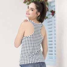 Blue White Cotton Checked Tank Top With Racerback- CM0011P11