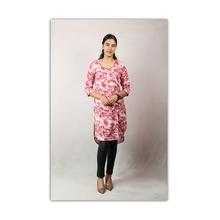 Pink/white Round Neck Designed Kurti