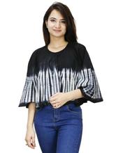 Black Cotton Round Neck Tie Dye Poncho For Women