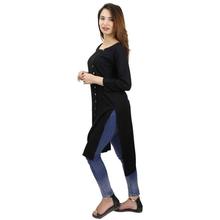 Black Slub Rayon Side Buttoned High Low Kurti For Women