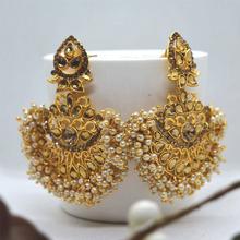 Golden/White Faux Moti Beaded Chandbali Style Statement Earrings For Women