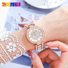SKMEI 1739 Women's Fashion Iced Diamond Roman Numeral Index Date Display Quartz Stainless Steel Watch - RoseGold