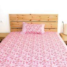 Baby Pink/Red Floral Printed Single Size Bedsheet