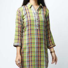 Green Checkered Cotton Kurti For Women