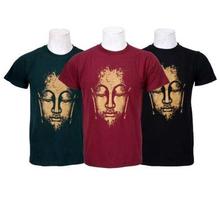 Pack Of 3 Buddha Printed 100% Cotton T-Shirt For Women- Black/Green/Maroon