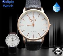 Metal Body Leather Strap Round Couple Watch For Unisex