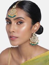 Aheli Gold Plated Kundan Pearl Chandbali Earring Maang Tikka Jewellery Set for Women