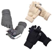 New Knitted Gloves For Women Men Winter Warm Screen Sense Gloves Mittens Wool-Knitting Solid Thick Soft Luvas Plush Guantes