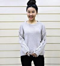 Melange Beige Side Lace Woolen Sweater