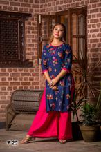 Navy Blue Floral Printed Front Buttoned Kurti For Women