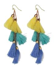 Yellow/Blue Thread Tassels Designed Earrings For Women