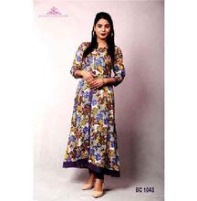 Bisesh Creation Multicolored Printed Umbrella Maxi Dress for Women (White 1043)