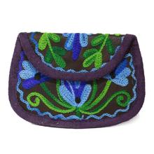 Black/Purple Leaf Embroidered Small Zip Purse For Women