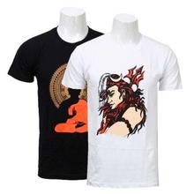 Pack Of 2 Cotton Printed T-Shirts For Men-Black/White