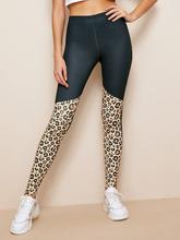 Contrast Leopard print Elastic Waist Leggings