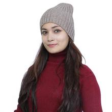 Faded Brown Striped Mix Cashmere Cap For Women