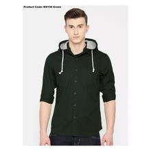 Hifashion- Casual Slim Fit Button Shirt With Hood Long Sleeve For Men-Green