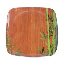 Brown Bamboo Printed 11" Square Melamine Dinner Plate Set - 12 Pieces