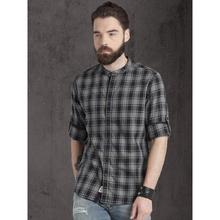 Roadster Men Navy Blue & Grey Checked Casual Shirt