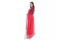 Red Net Floral Embroidered Saree with Unstitched Blouse For Women