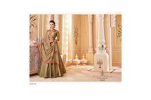 Olive Readymade Gown Set With Shawl For Women