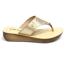 aeroblu Golden Laser Cut V-Strap Sandals For Women - LA04