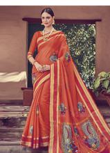 Stylee Lifestyle Women's Kalamkari Orange Silk Saree with Blouse Piece-1954