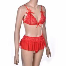 Women Sexy Lingerie Set Dress Lace Sheer Floral Sleepwear Nightwear Underwear G-string and Bandage Bra Tops Sets Sexy Costumes