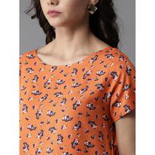 Casual Short Sleeve Printed Women Orange Top