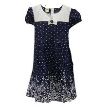 Navy Blue Notch Neckline Frock For Girls