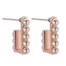 White Letter L Shaped Alloy And Faux Pearl Earrings For Women