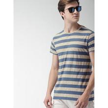 Mast & Harbour Men Blue & Beige Striped Round Neck T-shirt