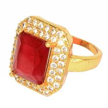 Golden/Red Square Stoned Faux Ruby Ring For Women