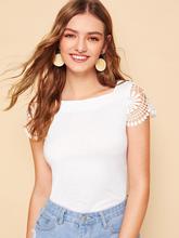 Contrast Crochet Cuff Tee