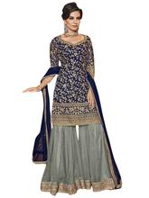 Stylee Lifestyle Navy Blue Net Embroidered Dress Material