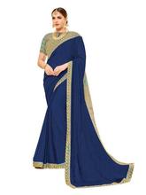 Blue Saree With Embroidered Blouse