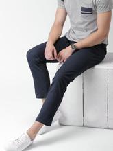 Men Navy Blue Slim Fit Solid Chinos