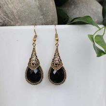 Black Stone Textured Water Drop Earrings