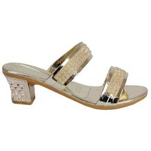 Gold Glitter Block Heel Sandals For Women