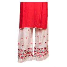 Plain Straight Kurti with white buttom - Red