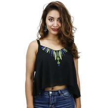 Black Floral Embroidered Flared Top For Women