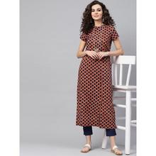 Women Printed Pure Cotton Straight Kurta  (Red)