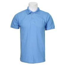 Aqua Blue Solid Polo Neck 100% Cotton T-Shirt For Men