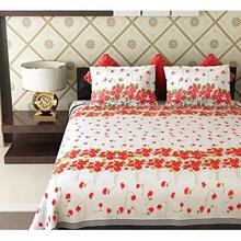 Home Candy 144 TC Floral Cotton Double Bedsheet with 2 Pillow Covers - Red