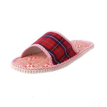 THINKTHENDO Summer Spring Linen Flax Plaid House Flat Slipper Indoor Home Cozy Open Toe Scuffs  Slip-on Flat Slipper Women Men