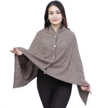 Grey Mix Cashmere Front Button Designed Poncho For Women