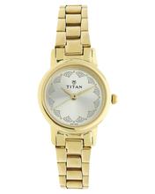 Titan Golden Dial Analouge Stainless Steel Strap Watch For Women - 917Ym12